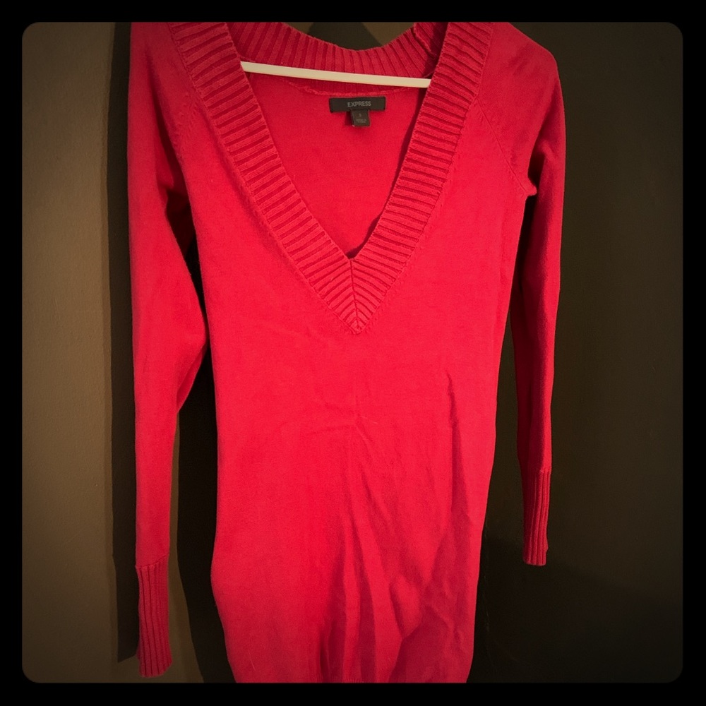 Express Red V Neck Sweater Dress size small